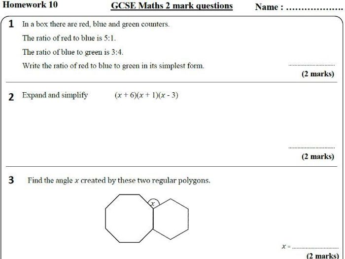 gcse maths worksheets