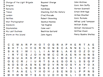 Poetry - Power and Conflict Word Search