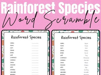 Rainforest Species - No Prep Printable Word Scramble Puzzle Activity