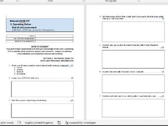 Edexcel iGCSE ICT Unit 3 Operating Online Assessment and ANSWERS