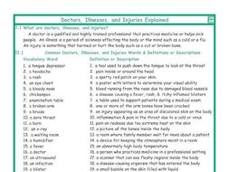 Doctors, Illnesses, and Injuries Explanation-Definitions