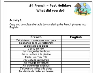 French - Past Holidays Worksheets