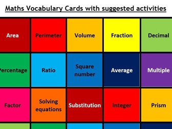 Maths Vocabulary Key Words cards and activities