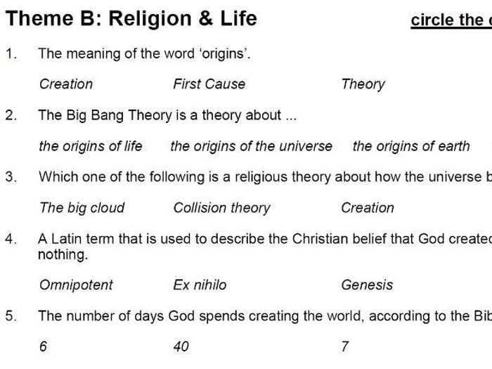 Religion & Life (Theme B: AQA GCSE Religious Studies) - Multiple Choice ...