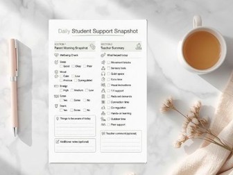 Daily Parent Teacher Communication Sheet | ADHD & SEND | Morning Check-In | Neurodivergent Support