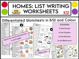 Homes: Differentiated Worksheet Pack KS1