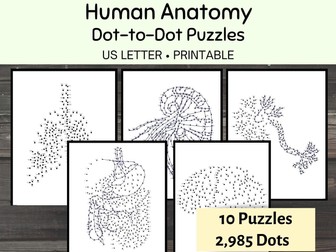 Human Anatomy Dot-to-Dot Puzzles, 10 Organs and Body Systems