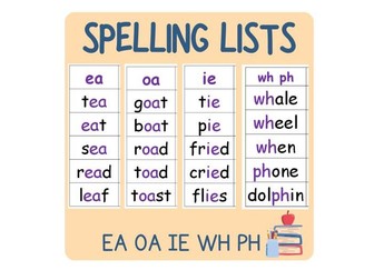 Spelling Lists (EA, OA, IE, WH & PH)