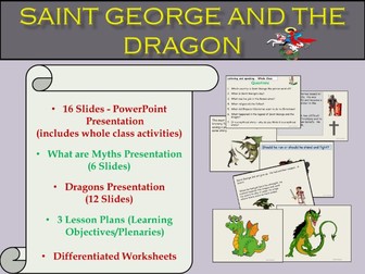 St George's Day - Saint George and The Dragon Presentation Myths Legends Lesson Plans Worksheets