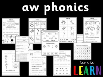 aw Phonics Worksheets, including aw wordsearch