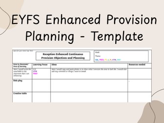 Reception Enhanced Continuous Provision Planning Sheet Blank Template