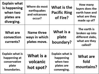 Plate tectonic question cards
