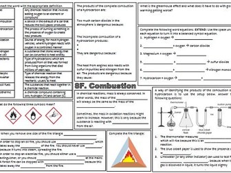 Revision 8E Combustion (Exploring Science): Revision mat worksheet