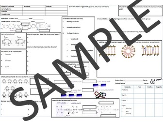 Biological Molecules Revision Sheet / Knowledge Mat