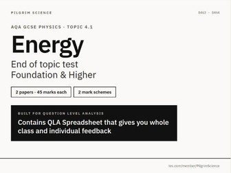 AQA GCSE Physics Energy End of Topic Assessment and Feedback Sheets