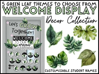 Editable Classroom Welcome Sign Door Display Green Leaf Décor Set & Printables