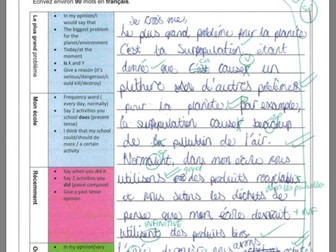Structure Strip Template for Writing in MFL - French Environment