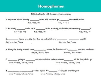 Mixed Homophone Worksheets