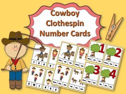 Cowboy Clothespin Task Card Number Activity