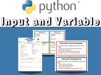 Python Input & Variables Task Cards | Debugging Activities & Quiz