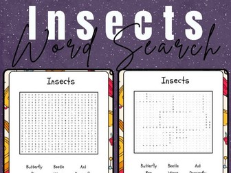 Insects - Word Search No Prep Printable Activity Worksheet