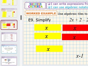 Using Manipulatives  (Algebra Tiles) to Simplify Expression PowerPoint Lesson KS3