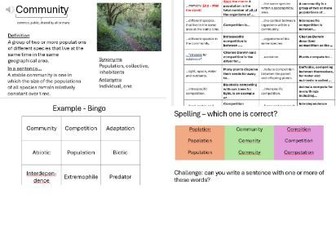 AQA GCSE Biology Adaptation, Interdependence and Competition literacy and oracy activities