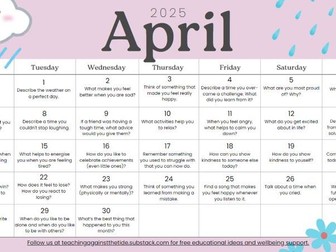 April Daily Prompts for Emotions, Mindfulness, Reflection