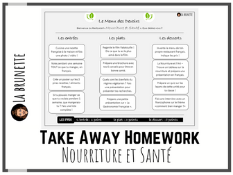 Take Away Homework Menu - Nourriture et Santé