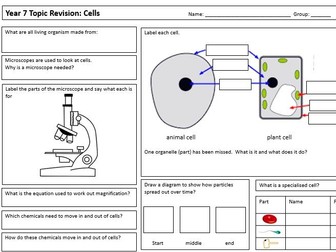 Year 7 Activate B1 Topic Revision Grid: Cells