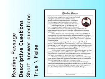 Winslow Homer Biography Reading Comprehension Passage Printable Worksheet PDF