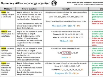 Geography Numeracy Skills Knowledge Organiser