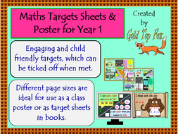 maths targets sheets and poster for year 1 by goldtopfox teaching