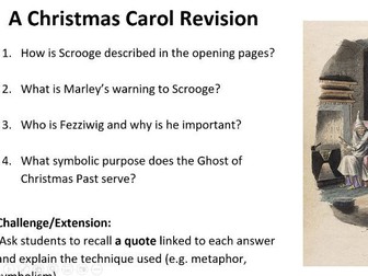 A Christmas Carol Revision lesson focusing on Stave 1 and  2