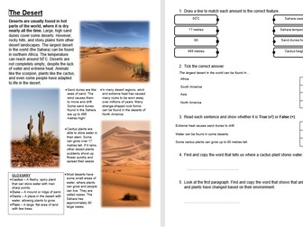 The Desert - KS2 Primary Reading Comprehension National Test Style Sample Questions