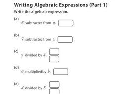 Writing Algebraic Expressions (Part 1) | Teaching Resources