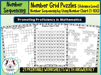 Number Sequencing with ‘Number Grid Puzzle’ Advance Level with Number Chart 1-100 Worksheets Practic