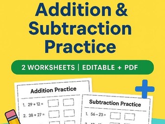 Year 2 Addition & Subtraction Practice Worksheets | Home Revision Pack (Editable + Printable PDF)