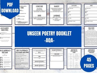 AQA Unseen Poetry Booklet / Workbook