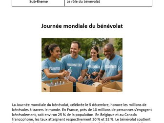 AQA French A Level stimulus card - Journée mondiale du bénévolat
