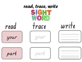 Sight Word Read Trace and Write - DN Manuscript Font