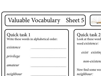 Valuable Vocabulary Sheet 5