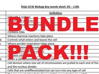 Key word definition lists Biology AQA GCSE BUNDLE (Paper 1 & 2)