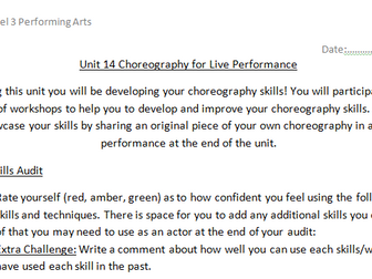 Unit 14 Choreography for Live Performance Skills Audit