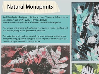 Natural Monoprinting Artist worksheet