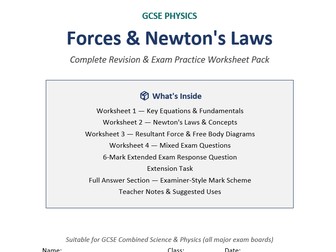 GCSE Physics Forces Revision Pack (Part 1) – Examiner Insight Worksheets + 6 Mark Q's + Answers