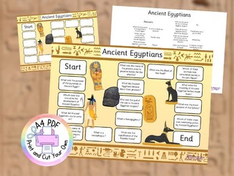Printable Game Ancient Egypt History Quiz Board Game KS2 PDF with Answers and Blank Board