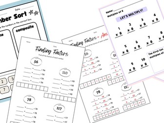 Factors, Multiples and Primes Bundle Worksheets with Answers