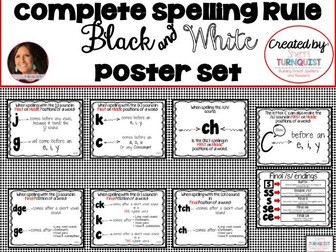 Complete Spelling Rule BLACK & WHITE Poster Set