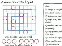 Computer Science Starter Task  Word Spiral Puzzle  KS3, GCSE, ALevel